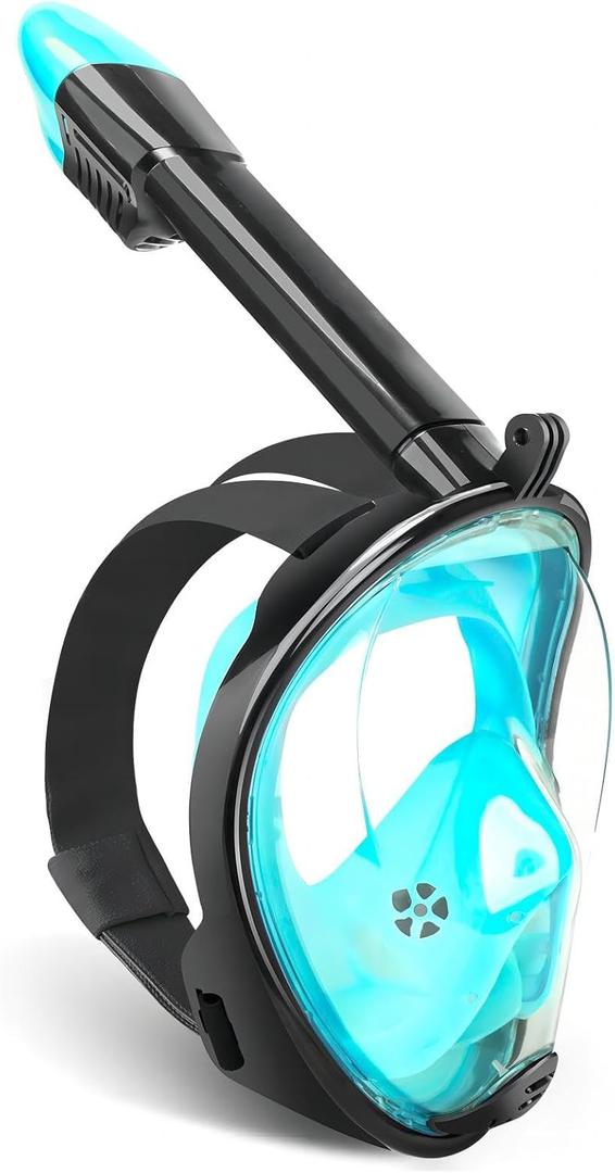 Full Face Snorkel Mask, Snorkeling Mask with Detachable Camera Mount, 180 Panoramic Anti-Fog Anti-Leak Diving Mask for Adult and Kids (Black Green, Large/ X-Large)