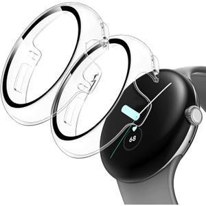 TAURI 2 Pack Hard Case for Pixel Watch 4 41mm, with PC Tempered Glass Screen Protector, [Scristant Resistant] [Overall Protection] Slim Cover for Google Watch, Clear