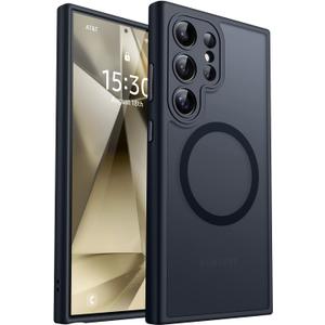 CANSHN Designed for Samsung Galaxy S24 Ultra Case [Full Camera Protection] [Compatible with MagSafe] Translucent Matte Shockproof Protective Phone Cover 6.8 Inch - Black