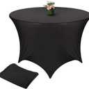 Round Spandex Tablecloth Black Round Stretch Table Cloth Circle Spandex Table Covers Fitted for Wedding Party Birthday Decoration (60 Inches)