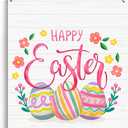 Funny Happy Easter Wood Sign Rustic Easter Egg Flowers Wooden Hanging Plaque for Home Living Room Bedroom Wall Art Decoration 8 x 10 Inches Present