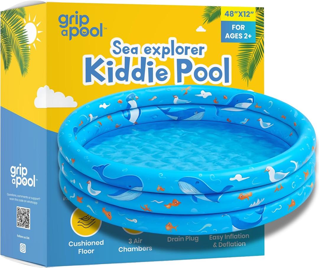 Inflatable Kiddie Pool for Toddlers, 48"X12" Round Plastic Blow Up Kids Swimming Pool, Outdoor Water Play, Ball Pit Toys for Kids Age 2 3 4 5, Summer Essential Baby Splash Pools with Cushioned Floor