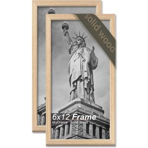 Natural Solid Wood 6x12 Picture Frame, Display 6 x 12 Inch Picture Poster Photo, Vertical & Horizontal Wall Hanging - 2 Pack/Natural/6"x12"