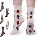 YOZHAKOU Boho Yoga Socks for Women – Non-Slip Grip High Calf Pilates Socks, Gym & Home Exercise.Checked pattern