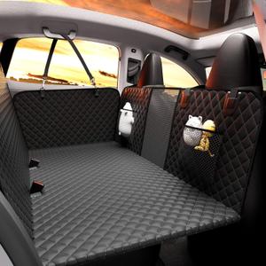 Chilino Back Seat Extender for Dogs - Large Space, Waterproof Dog Car Seat Cover for Back Seat with Hard Bottom Holds 420lbs, Upgraded Material Waterproof Pet Car Bed Dog Hammock for Car, SUV,Truck (ALL Black)