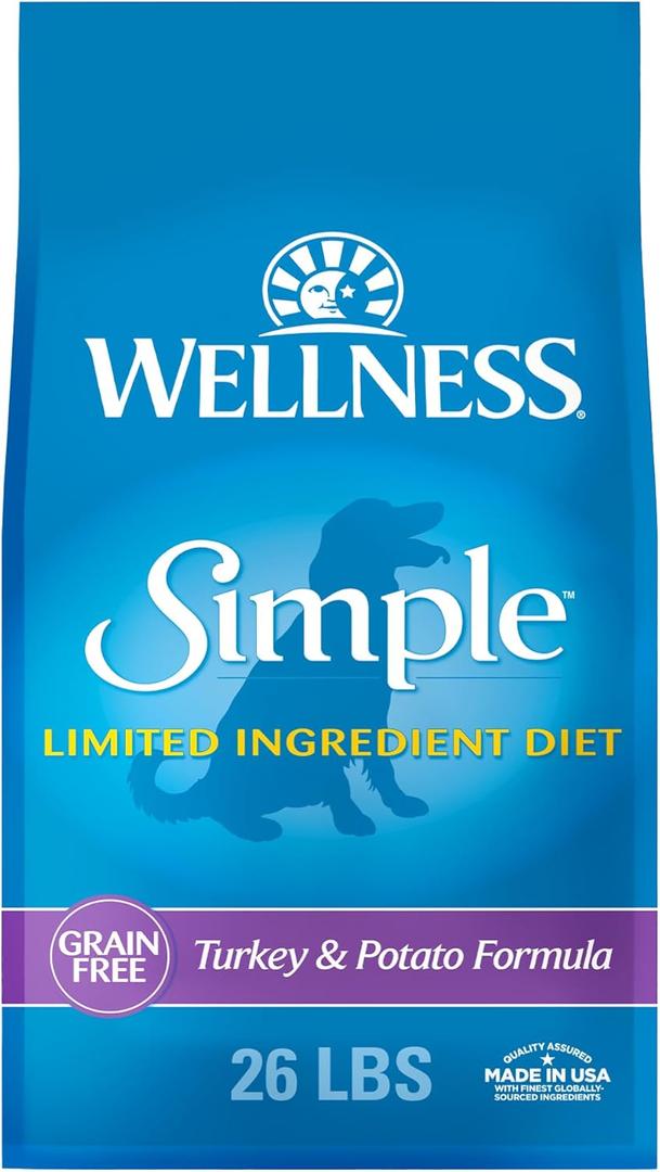 Wellness Simple Natural Limited-Ingredient Grain-Free Dry Dog Food, Easy to Digest for Sensitive Stomachs, Supports Skin & Coat (Turkey and Potato, 26-Pound Bag) (416 Fl Oz (Pack of 1))