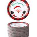 Winoo Design 50 PK Bulk Christmas Small Plates - Santa Dessert Paper Plates Xmas Disposable Plates for Christmas Decorations Décor Party Supplies