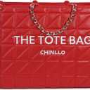 Chinllo Tote Bag for Women Top Handle Satchel Purse and Handbags with Shoulder Strap Small 10.7 IN, Red-quilted