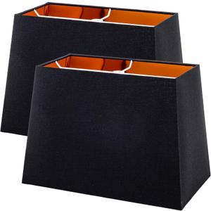 Wellmet Set of 2 Square Lampshade, 12" X14" X10" Replacement Lampshade, No Assembly Required, Classic Modern Lamp Shade for Table Lamp, Bedside Lamp, Floor Lamp, Fabric Lamp Shade, Spider Fitter (Black/Gold)