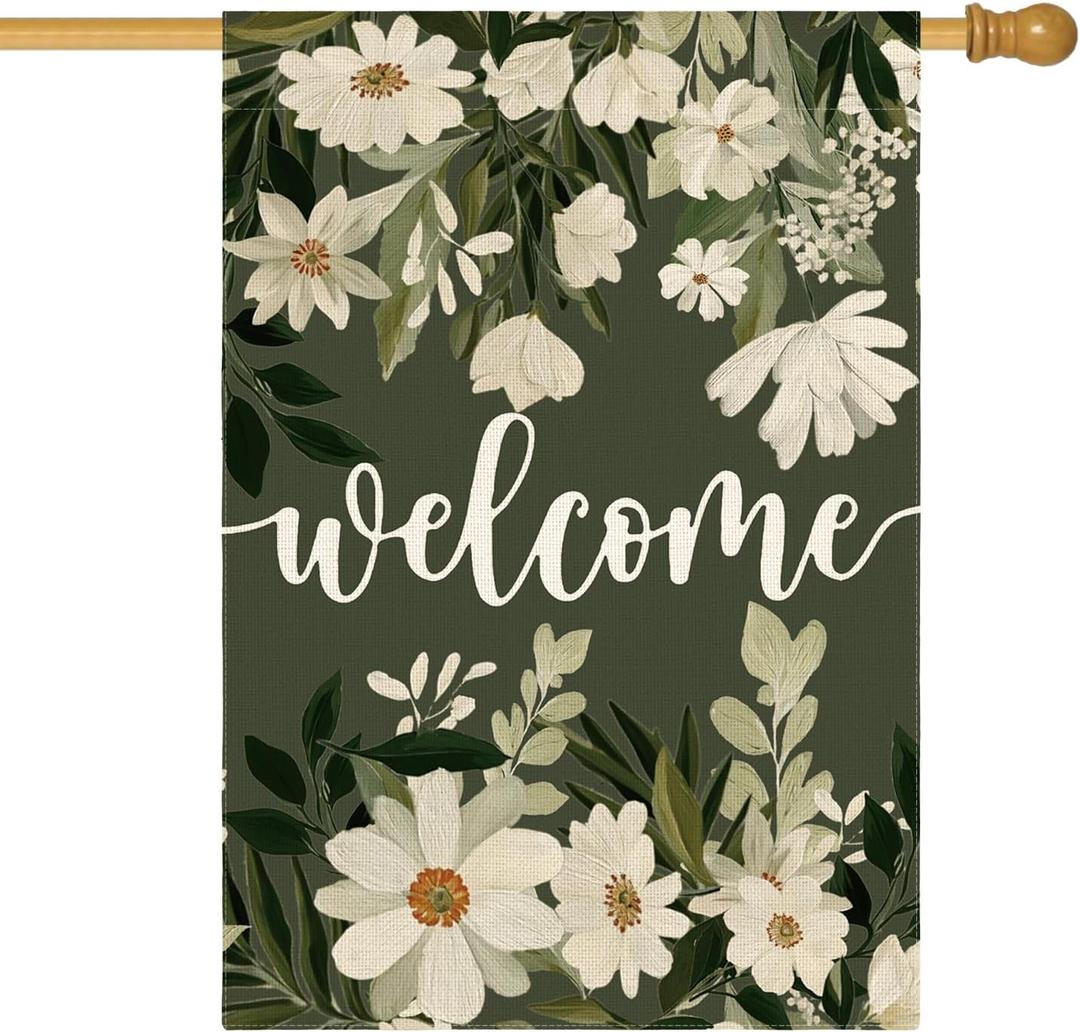 AVOIN colorlife Daisy Spring Flowers House Flag 28x40 Inch Double Sided Outside, Seasonal Floral Welcome Yard Outdoor Flag