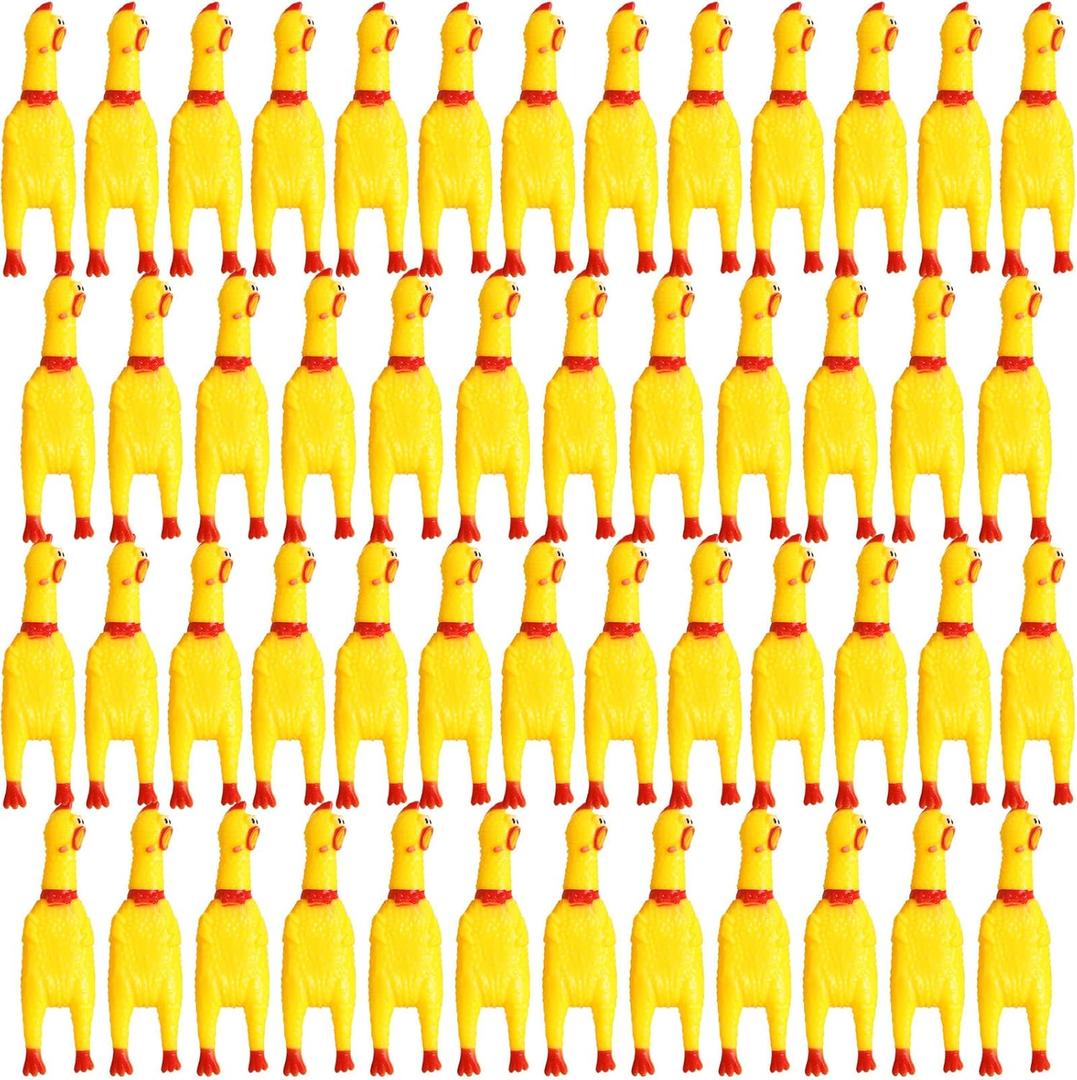 Honoson 50 Pcs Rubber Chickens Squeak Screaming Chicken Novelty Bulk Dog Toys for Pets Dogs Adults, 6.3 Inch(Yellow)