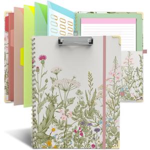 Clipboard Folder with Notepad Refillable Lined for Letter Size (11" x 8.5"), 5 Dividers with Storage 10 Pockets, Cute Spiral Foldable Clipboard with Metal Clip School Office Supplies (Garden Flowers) Clipboard Folder with Notepad Refillable Lined for Letter Size (11" x 8.5"), 5 Dividers with Storage 10 Pockets, Cute Spiral Foldable Clipboard with Metal Clip School Office Supplies (Garden Flowers)