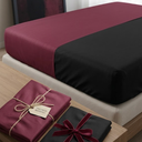 Two Pieces Fitted Sheets Black and Burgundy 100% Polyester Size 74x37 inch