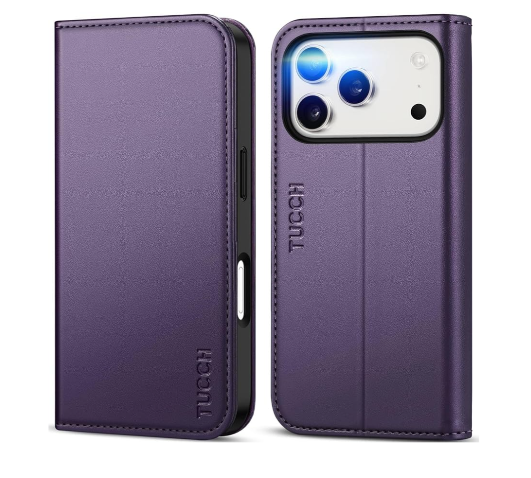 TUCCH Wallet Case for iPhone 17 Pro (6.3") 2025, 3 Credit Card Slot | RFID Blocking | Stand | PU Leather | Protective Flip Folio Cover | Shockproof TPU Interior Shell | Dark Purple