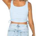 DREAM SLIM-Women's Sleeveless Ruched Ribbed Crop Tank Top-Workout Racerback Crop Tops Camisole Blouses (M)