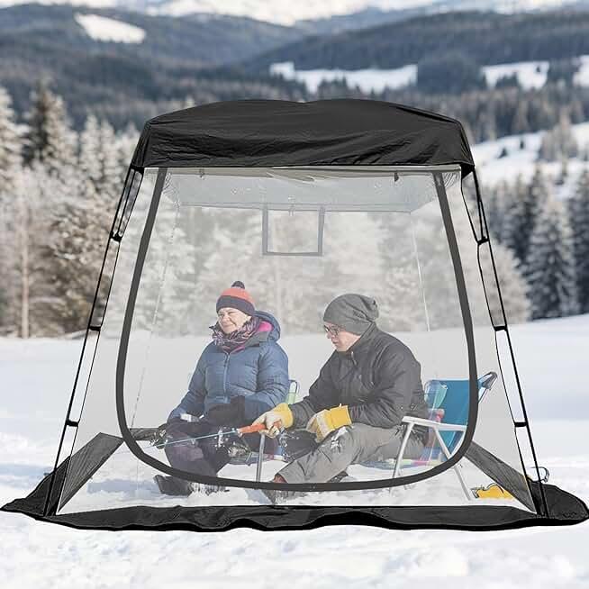 2-3 Person Clear Sport Tent with Extra Rain Cover - Windproof Winter Tent for Ice Fishing, Backyard & Outdoor Sports