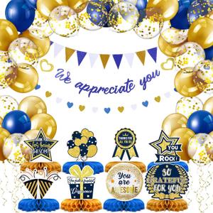 2 x Foilswirl We Appreciate You Banner Decorations Thank You Decor,Blue, Gold