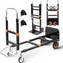 Upgraded 3 in 1 Folding Hand Truck, 600lbs Capacity, Heavy Duty Convertible Dolly with Retractable Handle and 4 Rubber Wheels, Collapsible Cart for Moving Home, Office, WarehouseOrange
