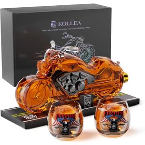 Kollea Birthday Gifts for Men Dad, Flag Motorcycle Whiskey Decanter Set with 2 Glasses, Liquor Dispenser for Home Bar, Unique Gift for Father, Boyfriend, Anniversary, Biker & Motor Lover, Christmas