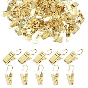 PATIKIL 100 Pcs Curtain Clips Hooks, Gold Small String Light Hanging Clips Party Decoration Hanger for Outdoor Camping Christmas Light Ornament Craft Display
