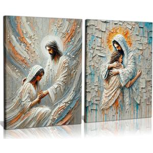 2Pcs Jesus Embracing Woman Canvas Wall Art Woman Lying Safely in Jesus Arms Wall Decor Bible Story Pictures Paintings Modern Christian Healing Posters Prints for Living Room Church 16 x 24 Inch