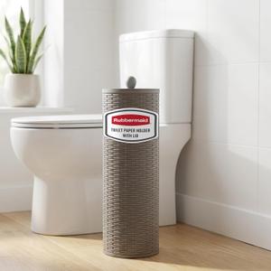 Rubbermaid Toilet Paper Holder Stand with Lid, Holds 4 Regular or Mega-Sized Rolls, Freestanding, Charcoal Gray