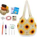 Anbaagsky Crochet kit for Beginners Sunflower Tote Bag Granny Square Crochet Tote Bag with Step-by-Step Video Tutorials Knitting Kit Beginner Crochet Kit for Adults