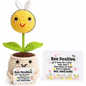 2 x Positive Bee Crochet Doll “Bee Positive, Bee Awesome” Cute Inspirational Gift for Mom, Grandma, Teacher, Coworker, Friends, Women, Men – Mother’s Day, Birthday, Appreciation Desk Decor
