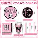 Havawish 350 Pcs 10th Soccer Birthday Party Decoration for Serves 50 Guests Pink Soccer 7" and 9" Plates Napkins Cup Knife Fork Spoon Disposable Tableware Set for Boys Girls Sports Birthday Party