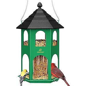 Kingsyard Metal Bird Feeder for Outdoor Hanging, Wild Bird Feeders with Circular Perch, Easy to Clean & Refill, 4 lbs Large Seed Capacity, Green