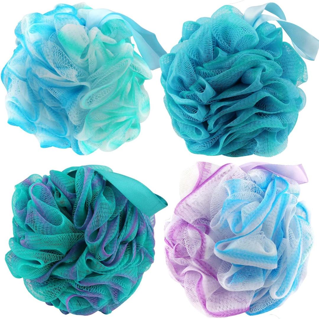Chuya Bath Sponges Loofahs 70 Grams Large Size,4 Pack Shower Sponge Exfoliating Cleaning Bath Loofa Body Scrubber Balls for Women Men Children Washing (Mixed Colours 70g)