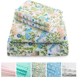 Vonty Kids Bed Sheets Twin Lovely Jungle Elephant Giraffe Sheets for Boys & Girls, Soft Microfiber Easy Wash Bedding Set (1 Fitted Sheet + 1 Flat Sheet + 1 Pillowcase)