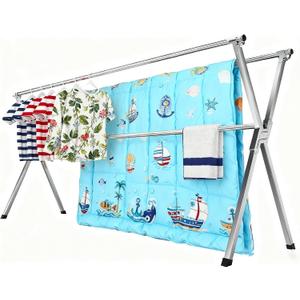 Clothes Drying Racks Outdoor, Updated Version,Stainless Steel Laundry Drying Rack for Indoor Outdoor and The Balcony,Length Adjustable Saves Space,with Windproof Hooks, 81.55 inches