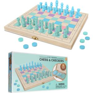 2 in 1 Wooden Chess and Checkers Set - Chess Set for Kids  11 x 11 Wood Game Board Folds As Storage Case - Chess Checker Set - Childrens Chess Sets for Beginners - Chess Board for Kids
