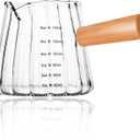 Espresso Measuring Cup 6 Oz, Espresso Glass Cups with Wood Handle, Milk Frothing Cup, Espresso Cup for Coffee, Milk, Tea or Maple Syrup Serving (Cloud)