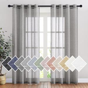 NICETOWN Sheer Curtains Flax Texture for Bedroom, Vintage Grommet Top Linen Textured Semitransparent Privacy Window Treatment Light Filter for Living Room, 52" W x 84" L, Set of 2, Charcoal Grey
