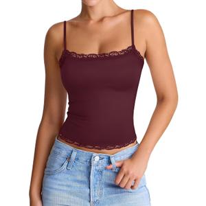 PINKMSTYLE Women's Sexy Square Neck Lace Cami Tank Tops Fitted Double Lined Sleeveless Crop Spaghetti Strap Summer Y2k Tops (Purple, M)