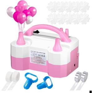 SINBEE Balloon Pump, Balloon Pump Electric, Portable Dual Nozzle Electric Blower Air Pump Inflator for Party Decoration. Faster and Save Time (Pink)