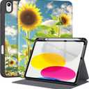 Supveco Case for iPad (A16) 11th Generation 11 inch (2025),iPad 10th Generation 10.9 inch (2022) with Pencil Holder-[Auto Wake/Sleep],Premium Folio Stand Case with Soft TPU Back Cover-Sunflower