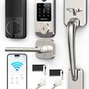 Wi-Fi Front Door Lock Set - HEANTLE Smart Locks for Front Door Built-in WiFi Keyless Entry Deadbolt with Handle Set Fingerprint Smart Electronic Deadbolt, Works with Alexa & Google Assistant Silver