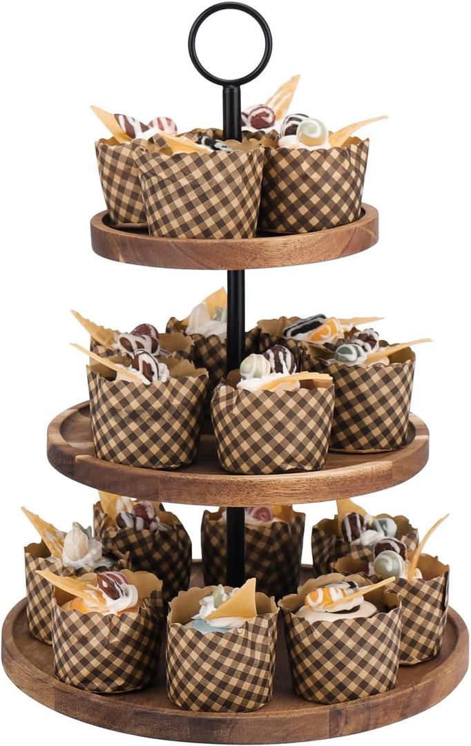 3 Tier Cupcake Stand, Wood Tiered Serving Tray Cupcake Tower, Serving Stand Display Dessert Cookie Candy Buffet Holder for Home Tea Party, Wedding, Farmhouse Decor, Tea Party Decor, Kitchen Decor