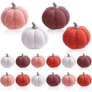 16 Pcs Thanksgiving Mini Pumpkins Artificial Felt Wool Fake Faux Small Pumpkins Decorations Table Centerpiece for Fall Autumn Farmhouse Wedding Party Decor(Pink Color)