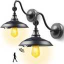 SIEDiNLAR Solar Barn Light Outdoor with 3 Modes, Aluminum Vintage Farmhouse Gooseneck Wall Light Waterproof Motion Sensor for Barn Shed Garage Porch Chicken Coop Black (2 Pack)