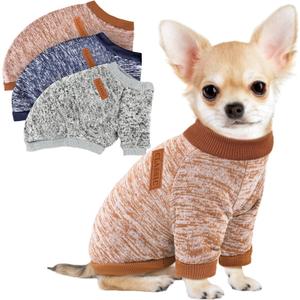 3 Pack Dog Sweaters for Small Dogs Girl Boy Winter Fleece Clothes Warm Soft Dog Sweatshirt Outfit for Dogs Cats Pet Apparel, XXL (Back: 20.4", Chest: 26.7", 22-26 lbs), Khaki,Gray,Navy Blue)