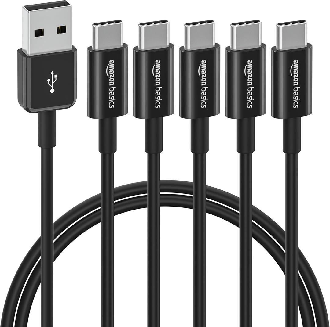 Amazon Basics 5-Pack USB-C to USB-A 2.0 Fast Charger Cable, 480Mbps Speed, USB-IF Certified, Quick Charger for Apple iPhone 16/15, iPad, Samsung Galaxy, Tablets, Laptops, 3 Foot, Black