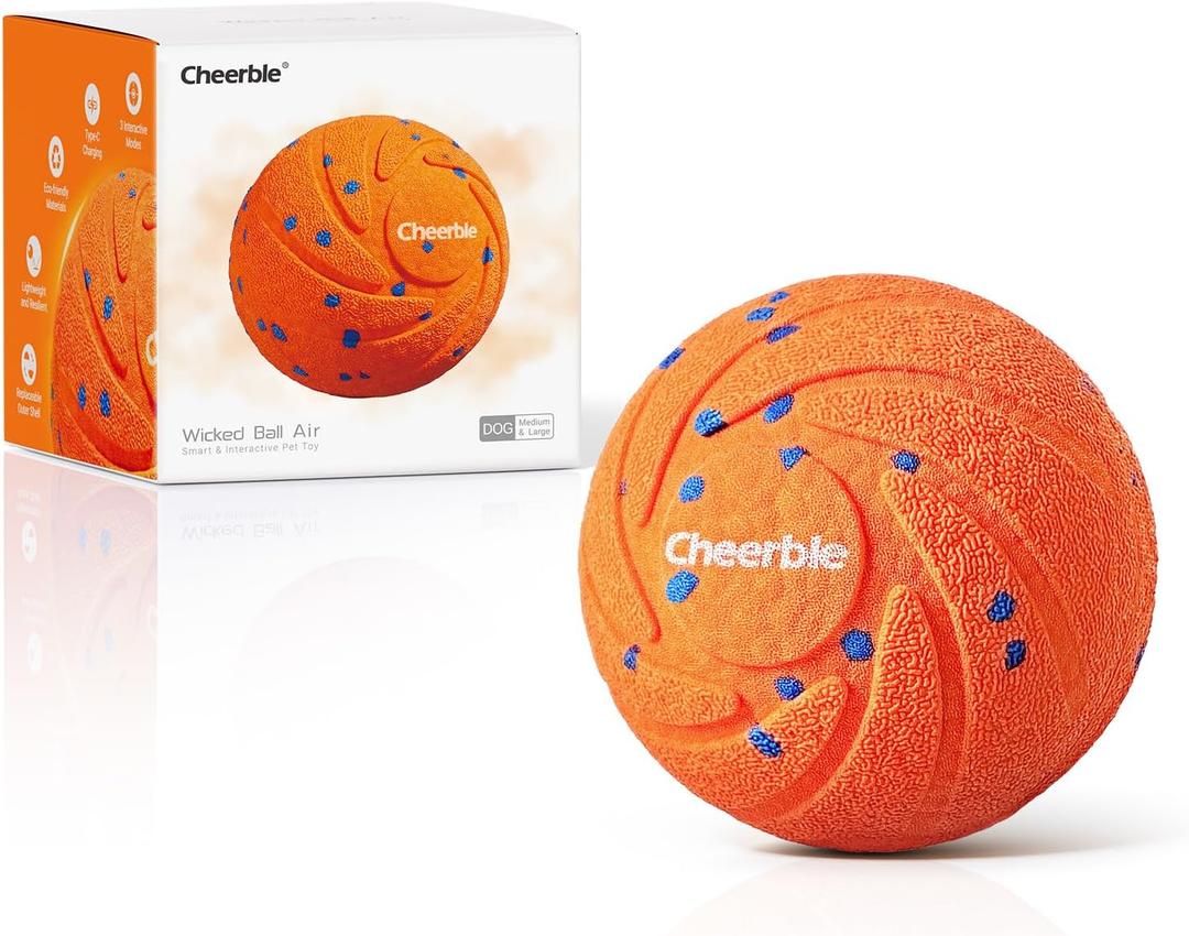 Cheerble Smart Interactive Dog Toy, Wicked Ball AIR, Automatic Moving, Bouncing, Rotating, IPX7 Waterproof Rating, Active Rolling Ball for Puppy, Medium and Large Dogs (Orange)