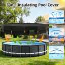 QH.HOME 550D 18ft Pool Cover Round[Upgraded Tear Resistant & Quadruple Windproof] wth Pre-Installed Patented Winch and Rope, Pool Covers for Above Ground Pools-Snug Fit & Waterproof Protection