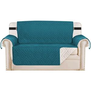 H.VERSAILTEX Reversible Loveseat Cover Furniture Protector Anti-Slip Water Resistant 2" Elastic Straps Couch Covers Pets Kids Fit Sitting Width Up to 46"(Love Seat: 75" x 90", Dark Teal/Beige)