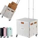 Foldable Utility Cart Folding Portable Rolling Crate Handcart with Durable Heavy Duty Plastic Telescoping Handle Collapsible 4 Rotate Wheels for Travel, Shopping, Luggage, Office, Teacher, (White)