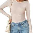 MEROKEETY Women's Long Sleeve Ribbed Bodysuits Crew Neck Slim Body Suits 2025 Knit Sweater Tops L